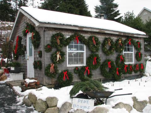 wreaths on the shop